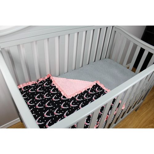  Dear Baby Gear Baby Blankets, Antlers on Grey, Grey Minky, 32 Inches by 32 Inches