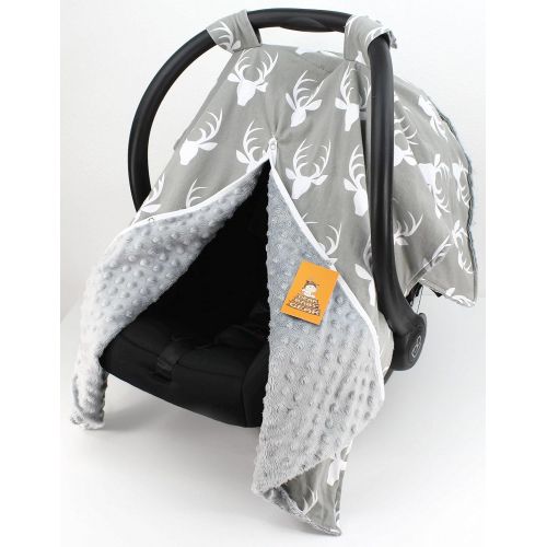  Dear Baby Gear Baby Blankets, Antlers on Grey, Grey Minky, 32 Inches by 32 Inches