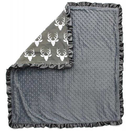  Dear Baby Gear Baby Blankets, Antlers on Grey, Grey Minky, 32 Inches by 32 Inches