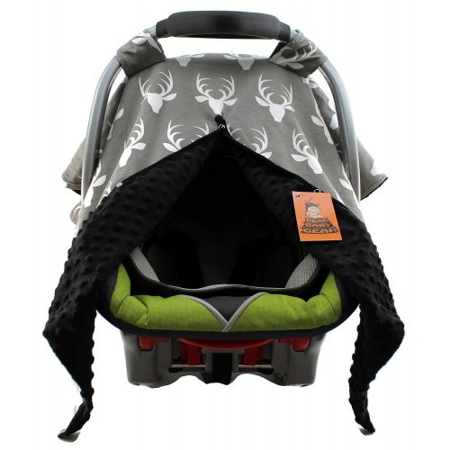  Dear Baby Gear Carseat Canopy, Antlers on Grey, Black Minky