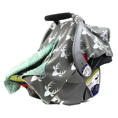  Dear Baby Gear Carseat Canopy, Antlers on Grey, Black Minky