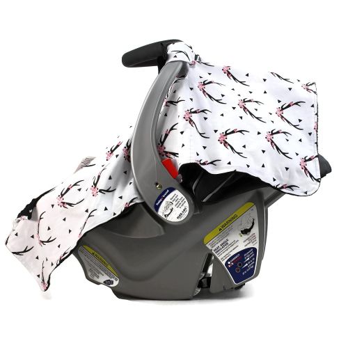  Dear Baby Gear Carseat Canopy, Antlers on Grey, Black Minky