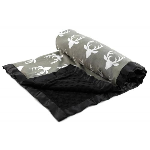  Dear Baby Gear Carseat Canopy, Antlers on Grey, Black Minky