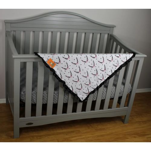  Dear Baby Gear Carseat Canopy, Antlers on Grey, Black Minky