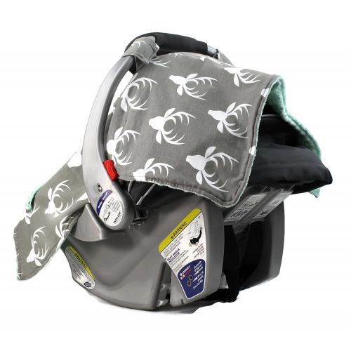  Dear Baby Gear Carseat Canopy, Antlers on Grey, Black Minky