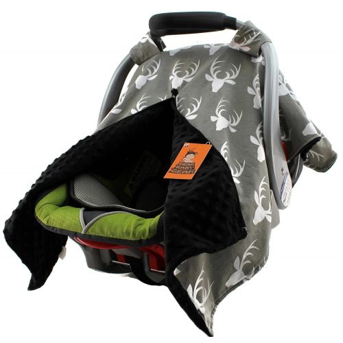  Dear Baby Gear Carseat Canopy, Antlers on Grey, Black Minky