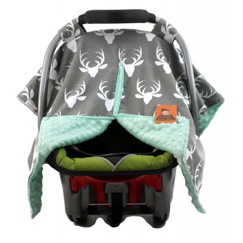  Dear Baby Gear Carseat Canopy, Antlers on Grey, Black Minky