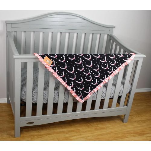  Dear Baby Gear Carseat Canopy, Antlers on Grey, Black Minky