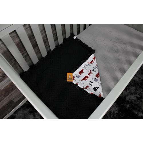  Dear Baby Gear Car Seat Canopy, Woodland Bear Moose Plaid, Minky Grey