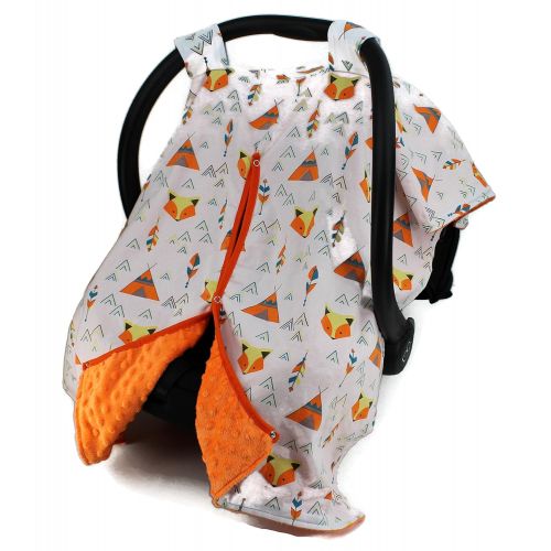  Dear Baby Gear Car Seat Canopy, Woodland Bear Moose Plaid, Minky Grey