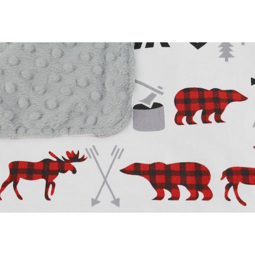  Dear Baby Gear Car Seat Canopy, Woodland Bear Moose Plaid, Minky Grey