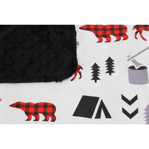  Dear Baby Gear Car Seat Canopy, Woodland Bear Moose Plaid, Minky Grey