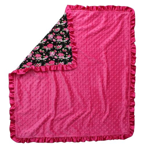  Dear Baby Gear Baby Blankets, Vintage Floral Hot Pink on Black, Hot Pink Minky, 32 Inches by 32 Inches