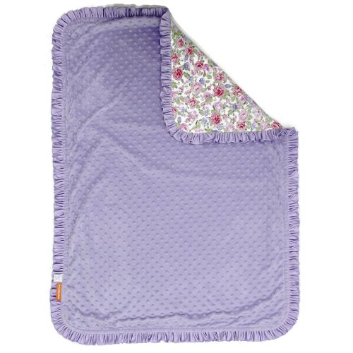  Dear Baby Gear Deluxe Baby Blankets, Cotton Vintage Floral Pink and Lilac Roses, Lavender Minky Dot with Lavender Ruffle, 38 Inches by 29 Inches