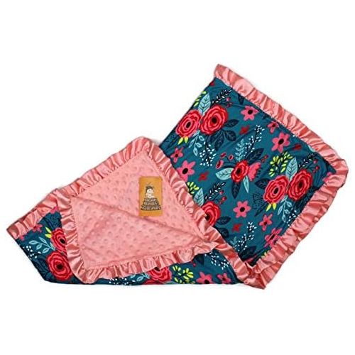  Dear Baby Gear Baby Blankets, Abstract Floral Teal, Coral Minky, 32 Inches by 32 Inches