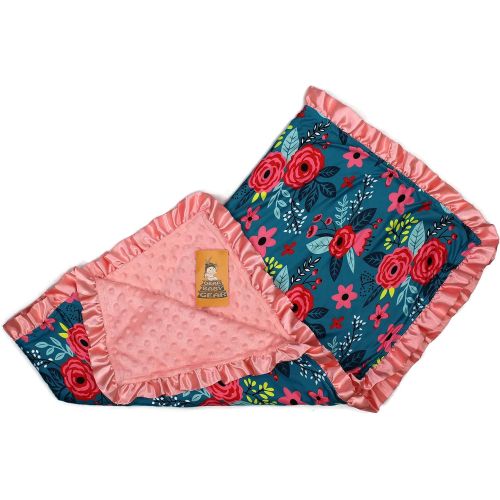  Dear Baby Gear Baby Blankets, Abstract Floral Teal, Coral Minky, 32 Inches by 32 Inches