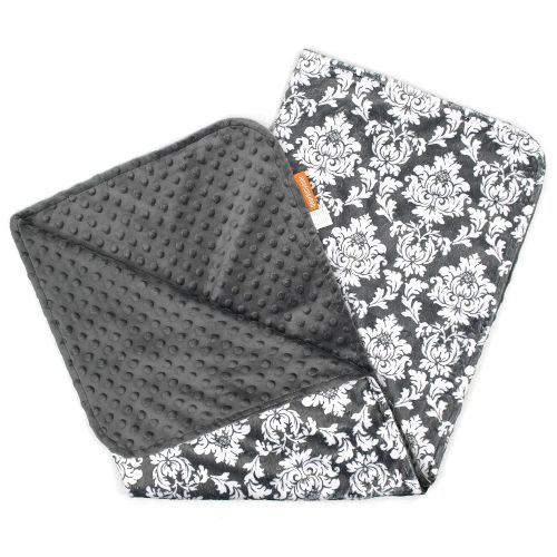  Dear Baby Gear Deluxe Baby Blankets, Custom Minky Print Double Layer Grey and White Damask, Grey Minky Dot, 38 inches by 29 inches