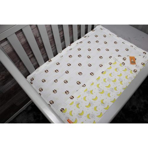  Dear Baby Gear Muslin Swaddle Baby Blanket Brown Monkey & Banana, Includes 180 Day Warranty, 43 inches X 43 inches