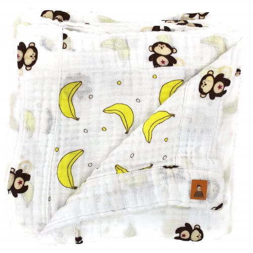  Dear Baby Gear Muslin Swaddle Baby Blanket Brown Monkey & Banana, Includes 180 Day Warranty, 43 inches X 43 inches