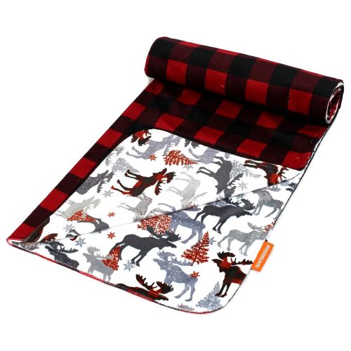  Dear Baby Gear Deluxe Baby Blankets, Custom Minky Print Reversible Moose Tree and Red Black Plaid, 38 Inches by 29 Inches