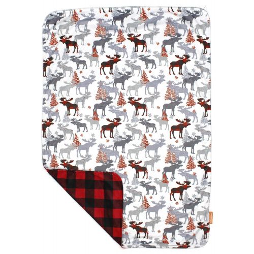  Dear Baby Gear Deluxe Baby Blankets, Custom Minky Print Reversible Moose Tree and Red Black Plaid, 38 Inches by 29 Inches