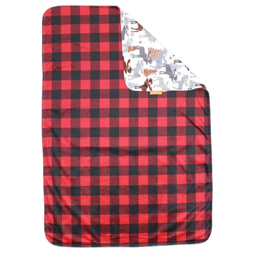  Dear Baby Gear Deluxe Baby Blankets, Custom Minky Print Reversible Moose Tree and Red Black Plaid, 38 Inches by 29 Inches