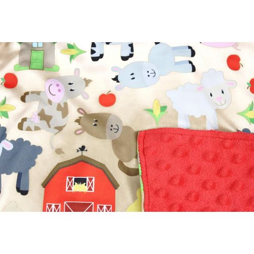  Dear Baby Gear Baby Blankets, Farm Life Animals, Tractor, Red Minky, 32 inches by 32 inches