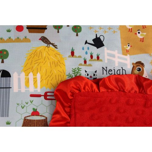  Dear Baby Gear Baby Blankets, Farm Life Animals, Tractor, Red Minky, 32 inches by 32 inches