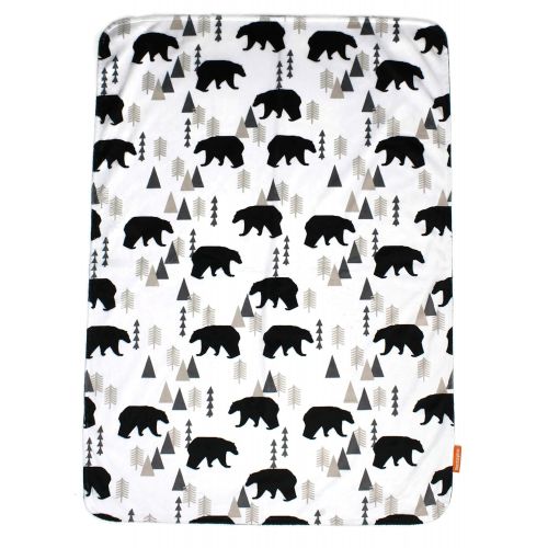  Dear Baby Gear Deluxe Reversible Baby Blankets, Custom Minky Print Black Bears, Black and Grey Plaid Minky