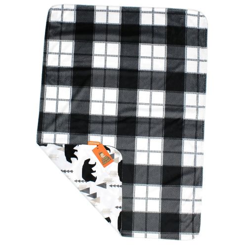  Dear Baby Gear Deluxe Reversible Baby Blankets, Custom Minky Print Black Bears, Black and Grey Plaid Minky