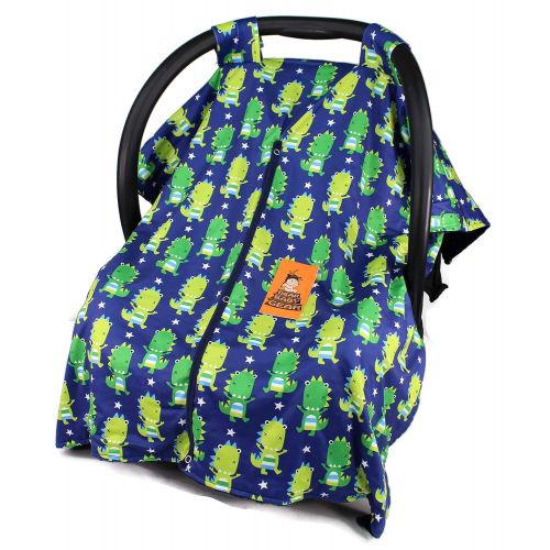  Dear Baby Gear Car Seat Canopy, Green Dinosaurs on Navy, Navy Minky Dot