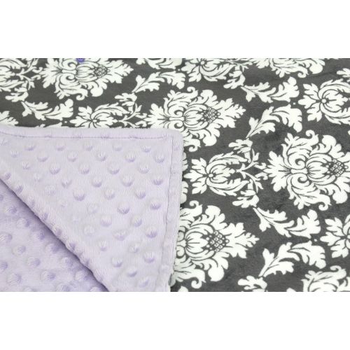  Dear Baby Gear Deluxe Car Seat Canopy Custom Minky Print Grey and White Damask, Lavender Minky Dot