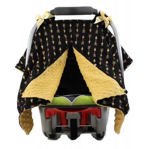  Dear Baby Gear Carseat Canopy, Arrows Gold on Black, Gold Minky