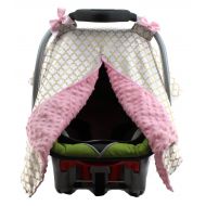 Dear Baby Gear Carseat Canopy, Iron Gate Gold on White, Pink Minky