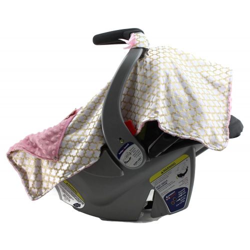  Dear Baby Gear Carseat Canopy, Iron Gate Gold on White, Pink Minky