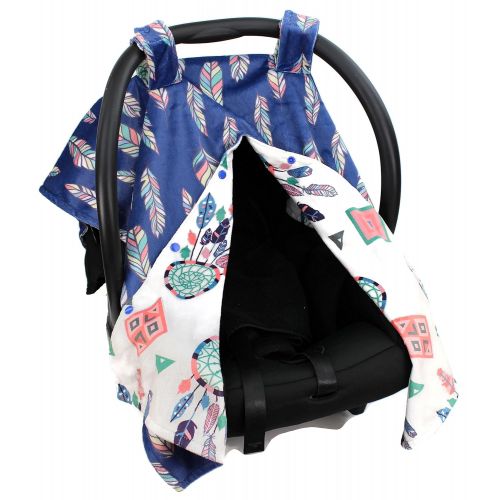  Dear Baby Gear Deluxe Car Seat Canopy, Custom Minky Print, Reversible Feathers and Dream Catchers