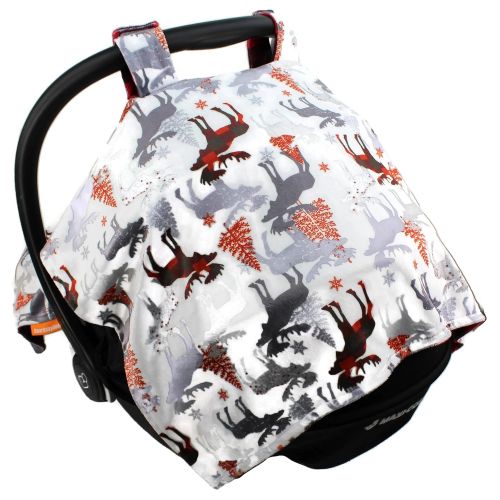  Dear Baby Gear Deluxe Reversible Car Seat Canopy, Custom Minky Print, Moose Tree and Red Black Plaid