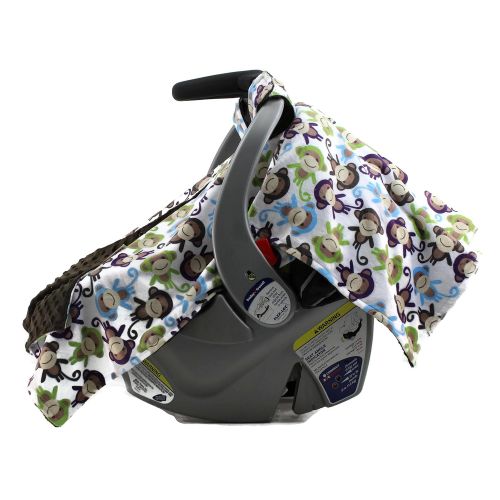  Dear Baby Gear Deluxe Car Seat Canopy, Minky Print Multi Colored Mischievous Monkeys, Brown Minky Dot