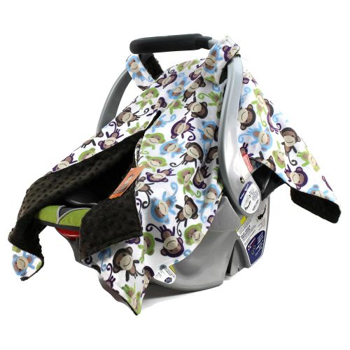  Dear Baby Gear Deluxe Car Seat Canopy, Minky Print Multi Colored Mischievous Monkeys, Brown Minky Dot