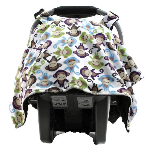  Dear Baby Gear Deluxe Car Seat Canopy, Minky Print Multi Colored Mischievous Monkeys, Brown Minky Dot