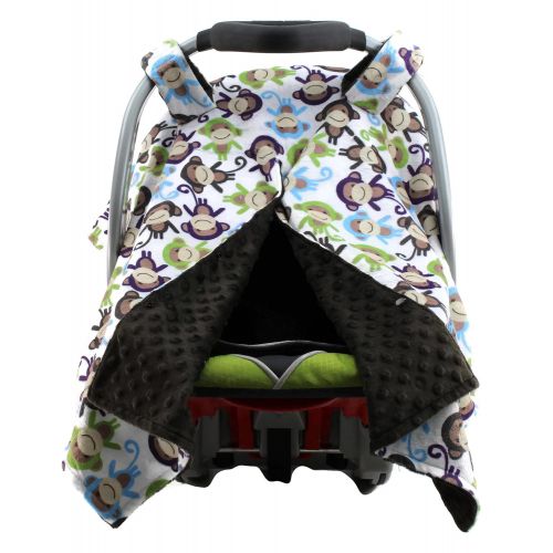  Dear Baby Gear Deluxe Car Seat Canopy, Minky Print Multi Colored Mischievous Monkeys, Brown Minky Dot