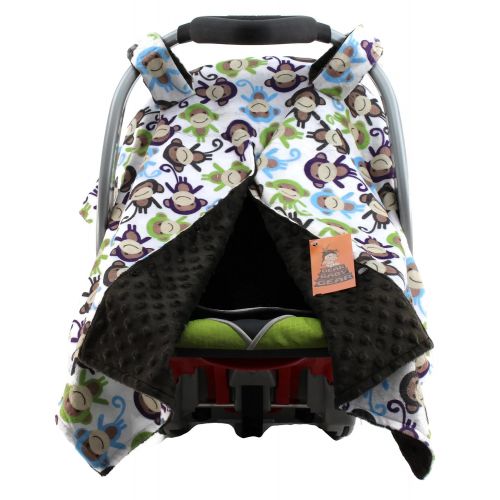  Dear Baby Gear Deluxe Car Seat Canopy, Minky Print Multi Colored Mischievous Monkeys, Brown Minky Dot