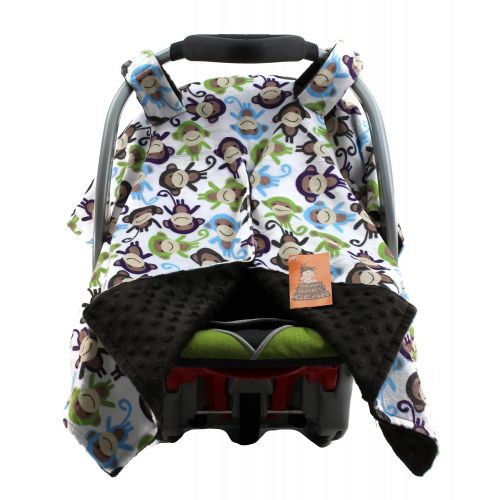  Dear Baby Gear Deluxe Car Seat Canopy, Minky Print Multi Colored Mischievous Monkeys, Brown Minky Dot