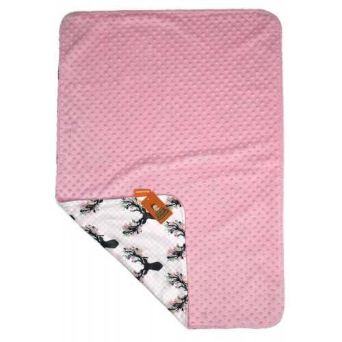  Dear Baby Gear Deluxe Baby Blankets, Custom Minky Print Antler Flowers Antler Flowers, Pink Minky Dot