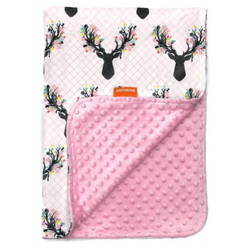  Dear Baby Gear Deluxe Baby Blankets, Custom Minky Print Antler Flowers Antler Flowers, Pink Minky Dot