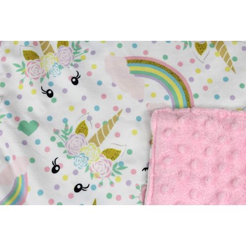  Dear Baby Gear Baby Car Seat Canopy, Unicorn Rainbows Glitter on Pink, Pink Minky