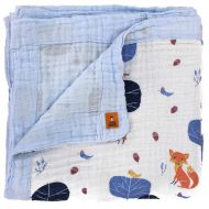 Dear Baby Gear Muslin Swaddle Baby Blanket Blue Fox, Includes 180 Day Warranty, 43 inches X 43...