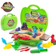 [아마존베스트]Deardeer Kids Play Dough Dinosaur Play Set 26 Pcs Pretend Play Toy Kit with Dough and Moulds in a Portable Case