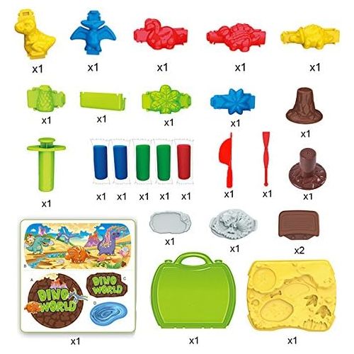  [아마존베스트]Deardeer Kids Play Dough Dinosaur Play Set 26 Pcs Pretend Play Toy Kit with Dough and Moulds in a Portable Case