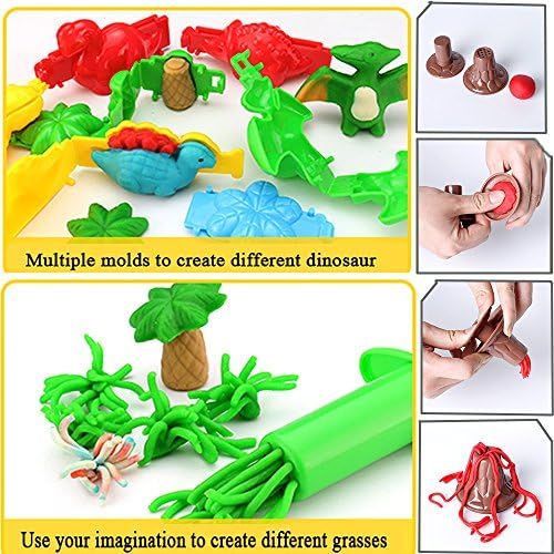  [아마존베스트]Deardeer Kids Play Dough Dinosaur Play Set 26 Pcs Pretend Play Toy Kit with Dough and Moulds in a Portable Case